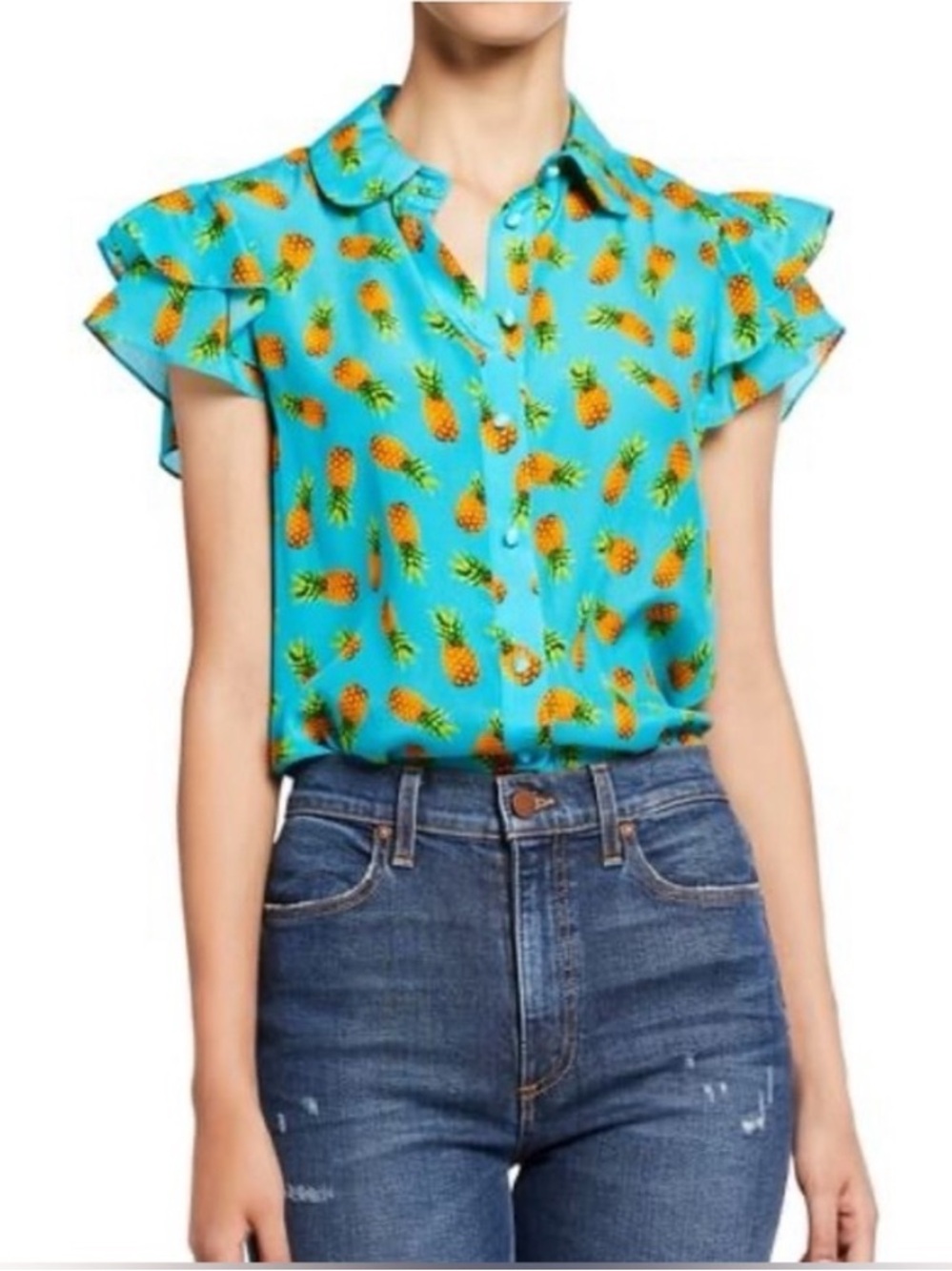 Alice + Olivia 100% Silk Pineapple Print Blouse - Picture 6 of 6